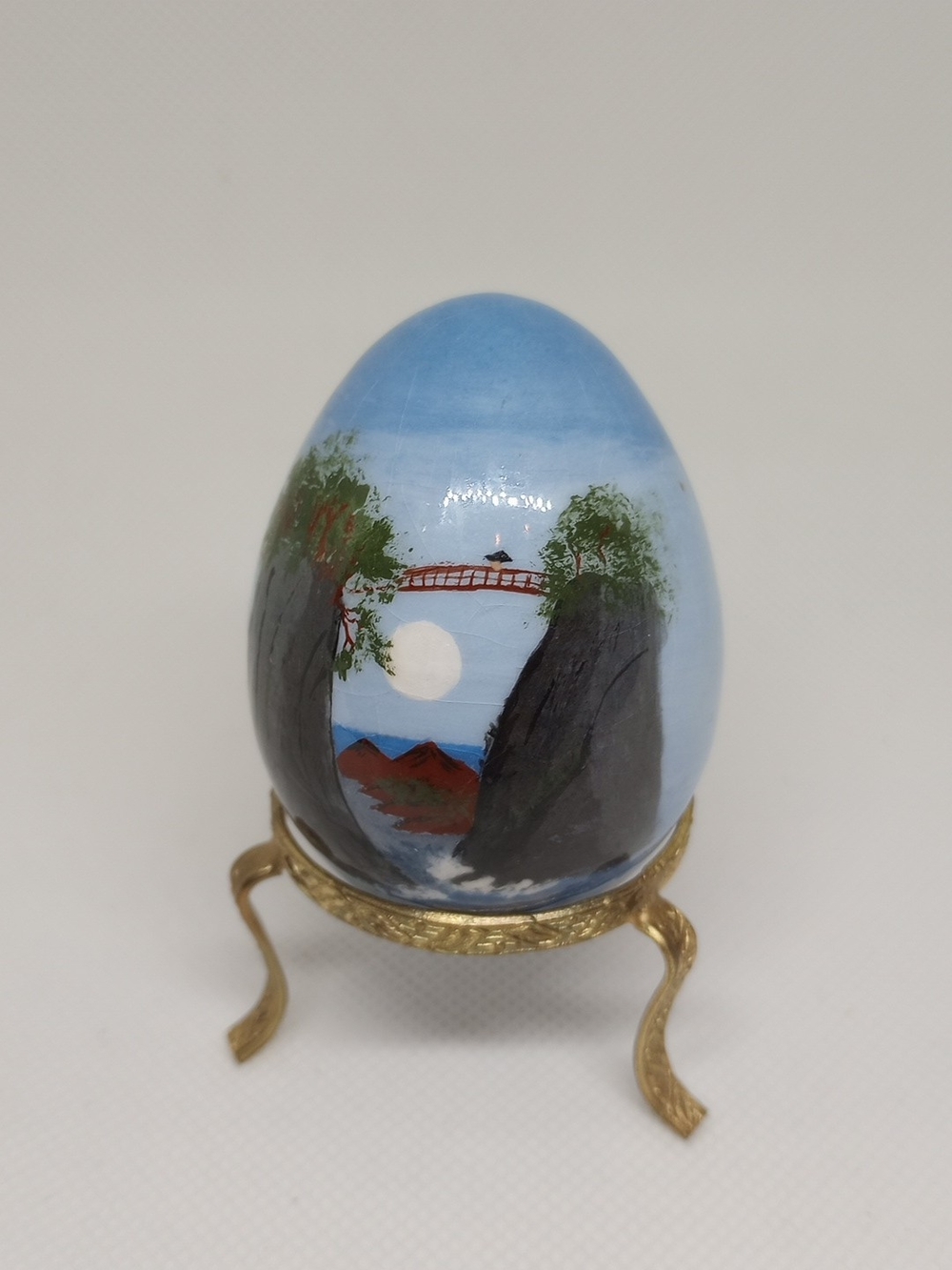 Hand-Painted Blue Scenic Decorative Egg